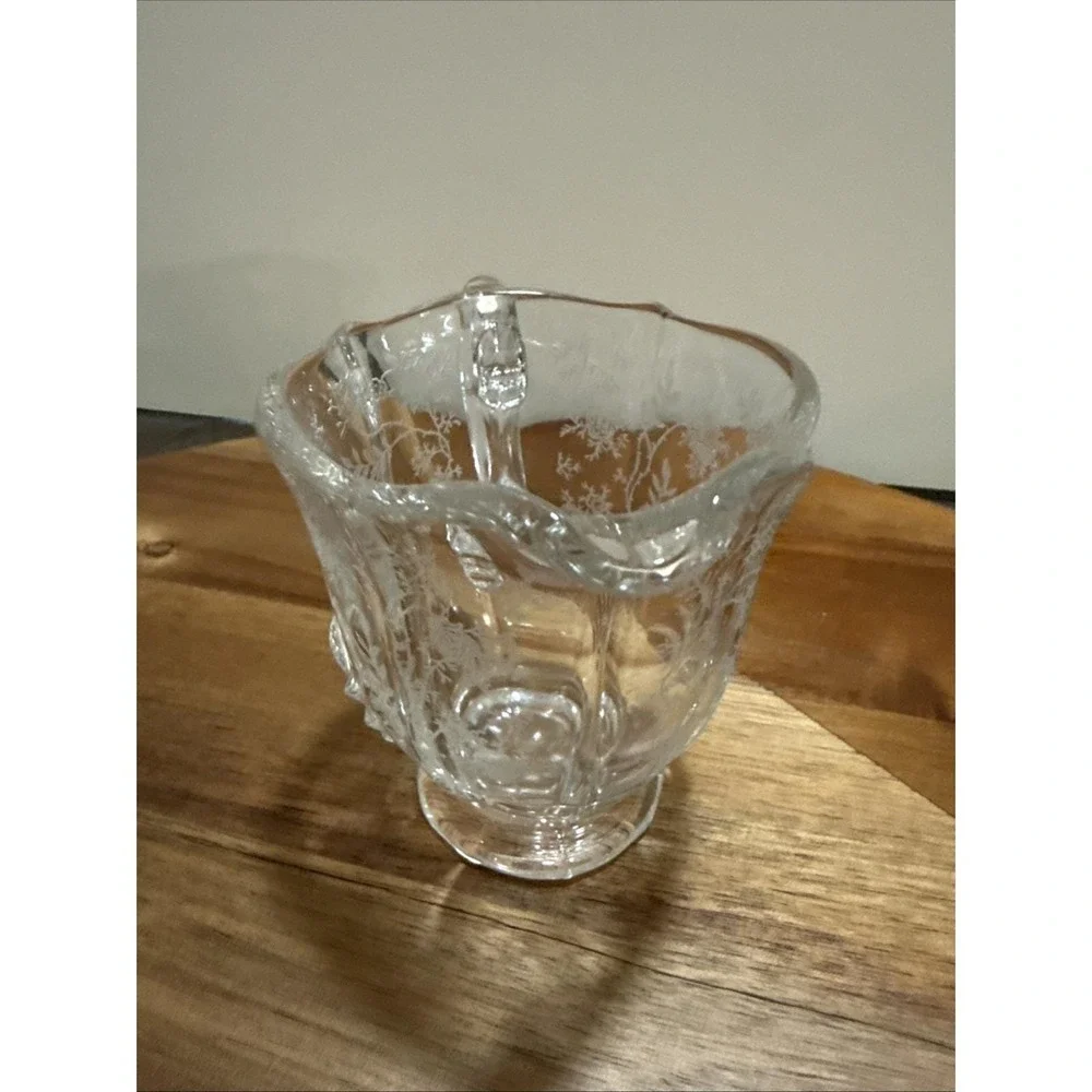 Vintage Etched‎ Glass Creamer Sugar Bowl Set Floral Cottagecore 3 piece